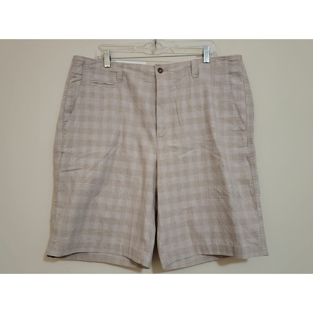 CREMEUX Mens‎ Plaid Flat Front Shorts Tan White Size 38
